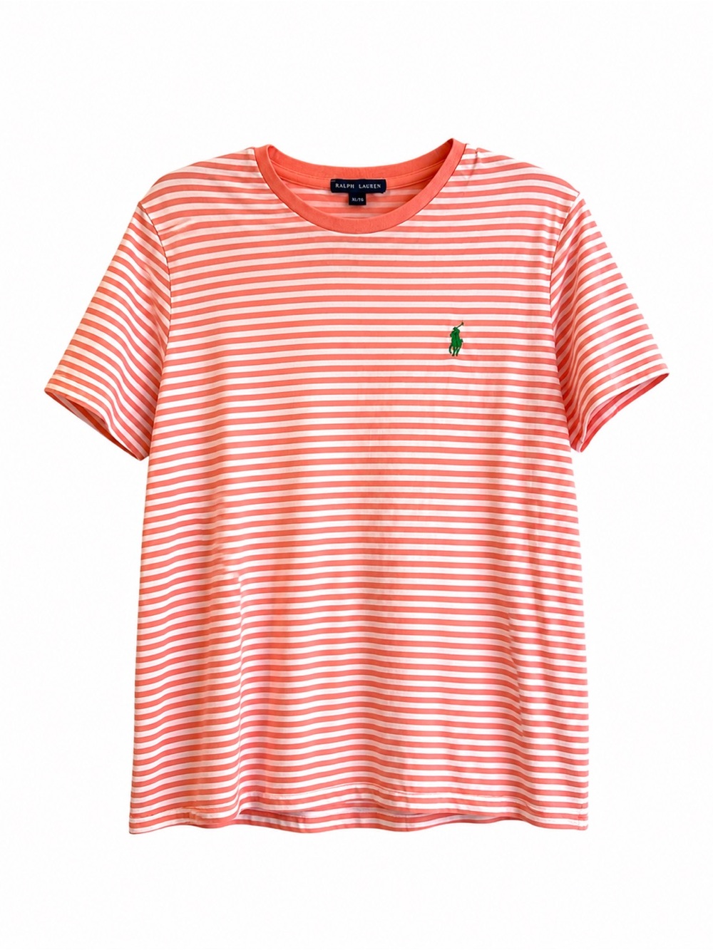 Ralph Lauren Coral and White Striped Polo Tee